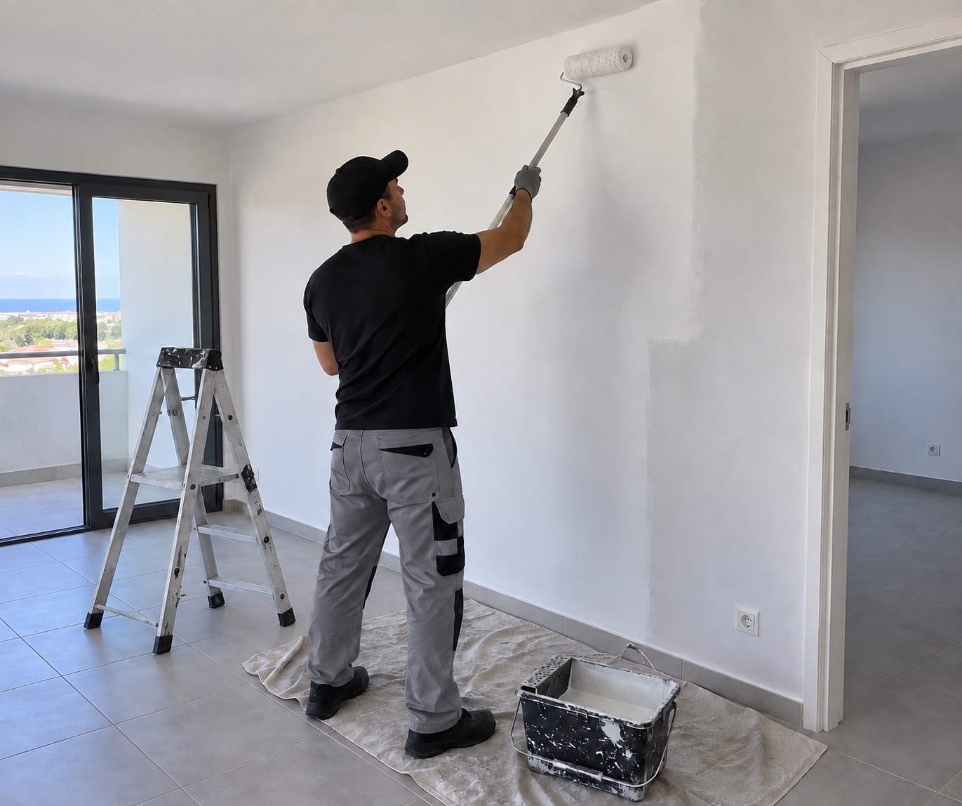 Peinture de finition sur un mur intérieur
